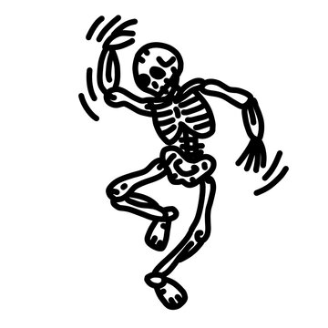 Edgy dancing skeleton line art doodle icon for Halloween vibe