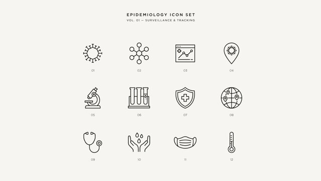 Public health surveillance vector icons &ndash; Perfect for healthcare presentations, epidemiology research, or clinical dashboards.