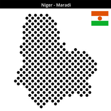 Map of Niger region Maradi in larger cross shaped dots