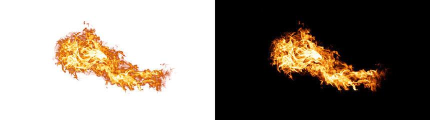 Fototapeta premium Orange fire flame effect with glowing smoke texture for cinematic overlays in PNG, Transparent and Black Background Versions