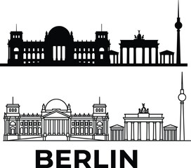 Berlin Skyline Silhouette and Outline Vector with Famous German Landmarks Illustration © Md Ohidul
