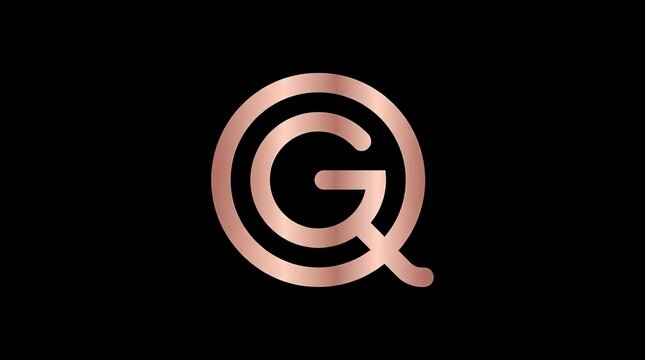 Rose gold letter G circular monogram on black.