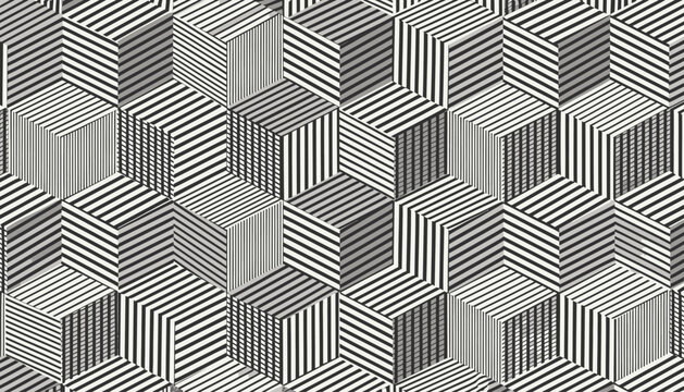 Repetitive Cuboid Pattern with Linear Op Art Texture