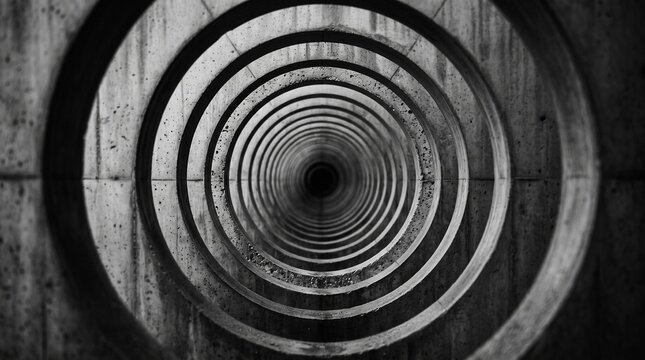 An optical illusion of concentric concrete circles receding into darkness, creating a sense of infinite depth and hypnotic focus.