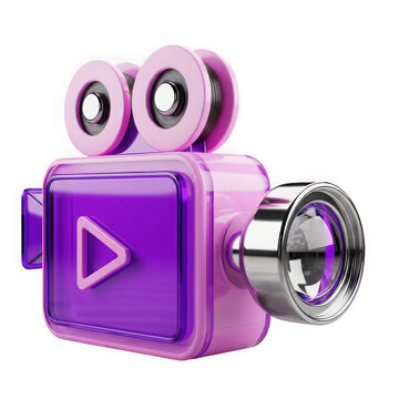Purple cartoon camera with robot face and play button