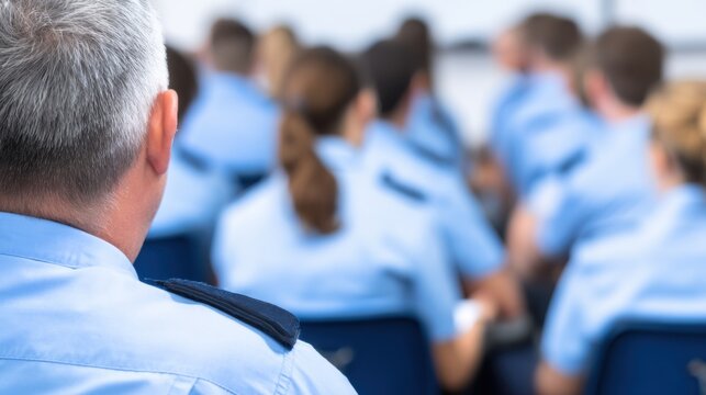 Group of officers attending a training session inside a classroom during the morning