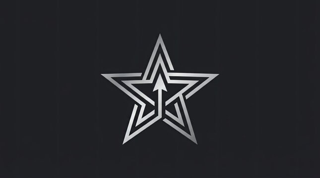 Silver geometric star logo with upward pointing arrow.