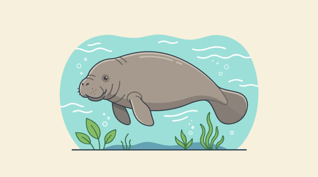 Flat illustration of an Amazonian manatee