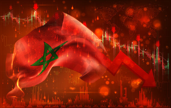 Morocco, vector 3d flag financial exchange trend down