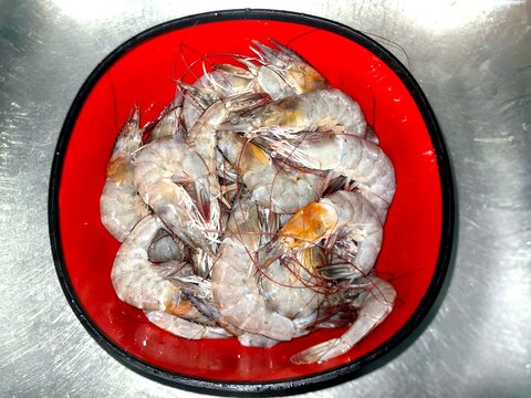 raw shrimp in a bowl.