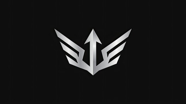 Silver winged arrow and shield emblem.