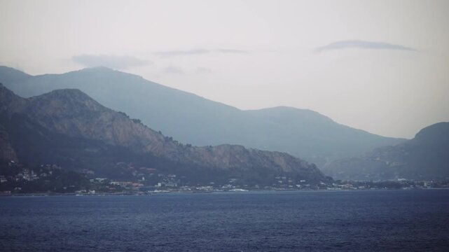 Aerial View of Sicily Coastline Near Palermo with Mountains and Sea