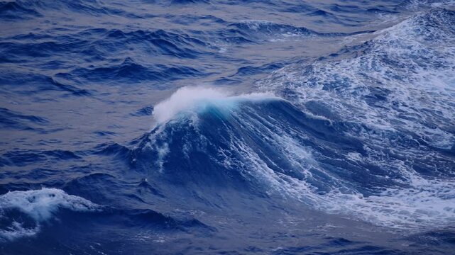 Majestic Ocean Waves Breaking: Drone Aerial View of Deep Blue