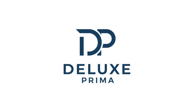 Elegant corporate monogram logo design featuring overlapping letters d and p with company name deluxe prima below.