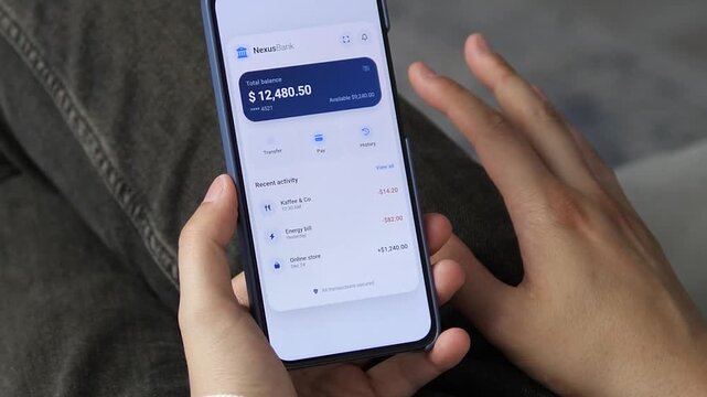 Smartphone displaying a detailed transaction history with automated merchant labels and amounts. Highlights the rise of AI-driven budgeting and smart spending analytics.