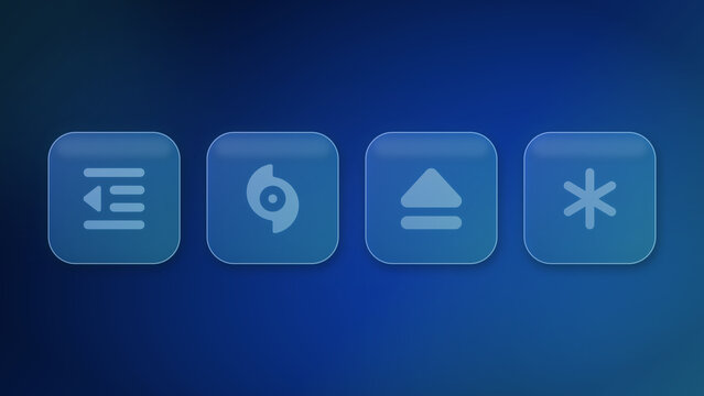 Translucent glass buttons with outdent, yin yang, eject and asterisk icons