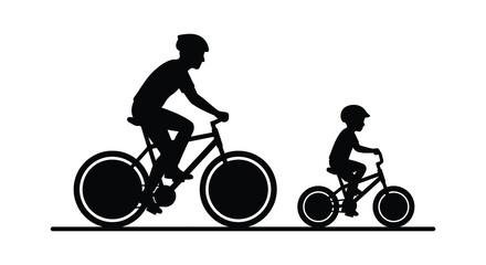 Obraz premium Father And Son Cycling Together Black Silhouette Against A White Background Silhouette bicycling bike bicycle fatherhood parenting family