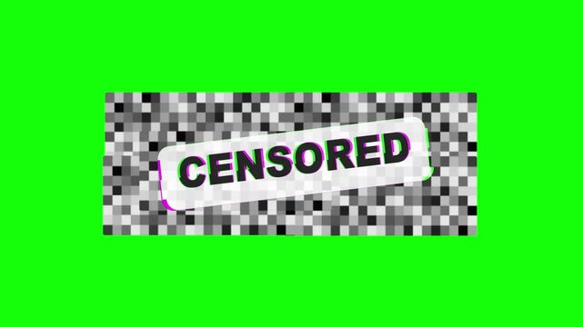 CENSORED Label Sticker On Pixel Mosaic Green Screen 4K Loop