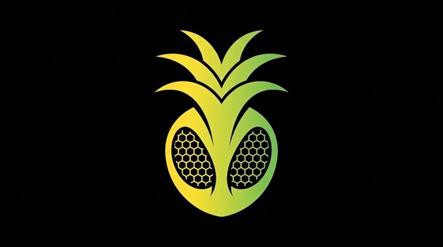 Stylized gold and green pineapple logo on black.