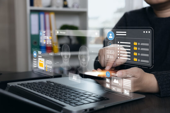AI-powered digital workspace with virtual assistants, file organization, messaging and content dashboards, representing intelligent automation, knowledge management and business productivity.
