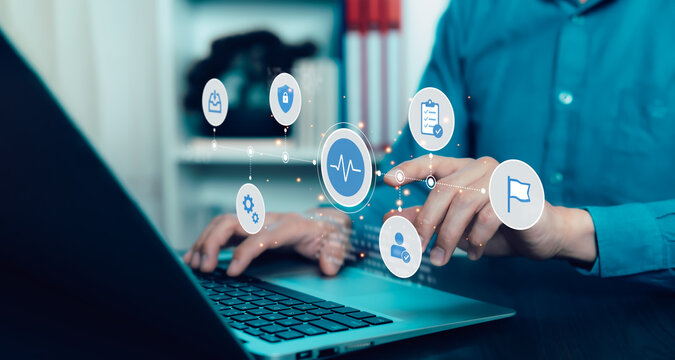 Operational resilience dashboard with system health monitoring, risk protection, compliance checks and incident response, representing business continuity and secure digital operations.
