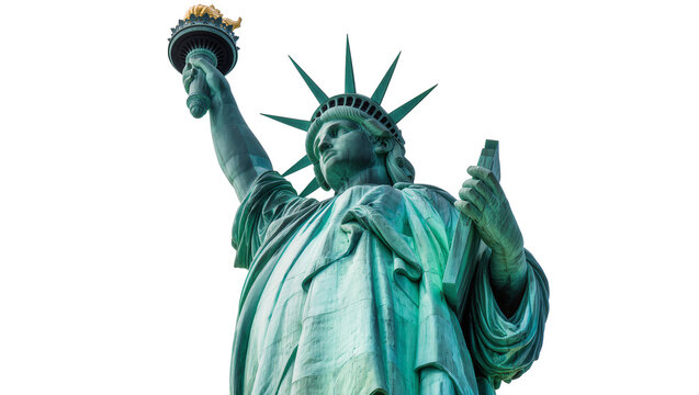 Isolated Statue of Liberty, iconic American monument representing freedom, democracy, and immigration