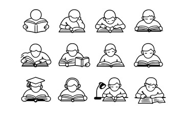 Fototapeta premium Intense Study Icons. Intensive study session. Line outline icon set of Intensive study session: student