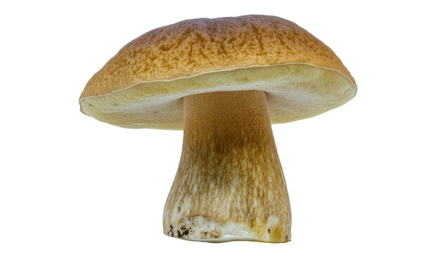 Isolated gourmet fresh edible brown bolete mushroom with sturdy stem and textured cap