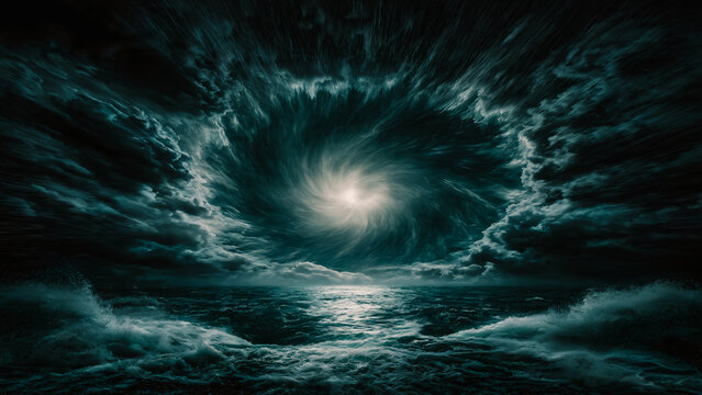 Trou noir dans le ciel attirant l'eau  de la mer dans la nuit