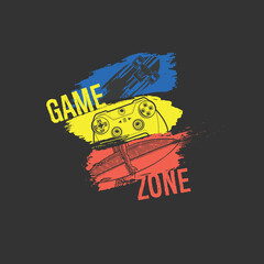 Game Zone surf skate gamepad grunge vector illustration.eps © Saranya