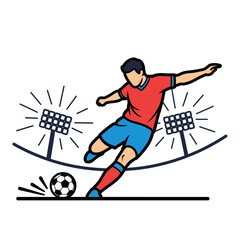 Fototapeta premium Soccer Player Kicking Ball on Stadium Field with Spotlights, Action Shot Illustration