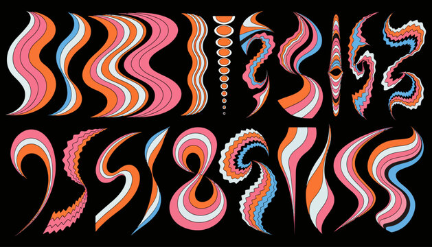Retro Psychedelic Swirls and Waves Vector Elements