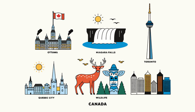 Canadian Landmarks and Wildlife Vector Collage