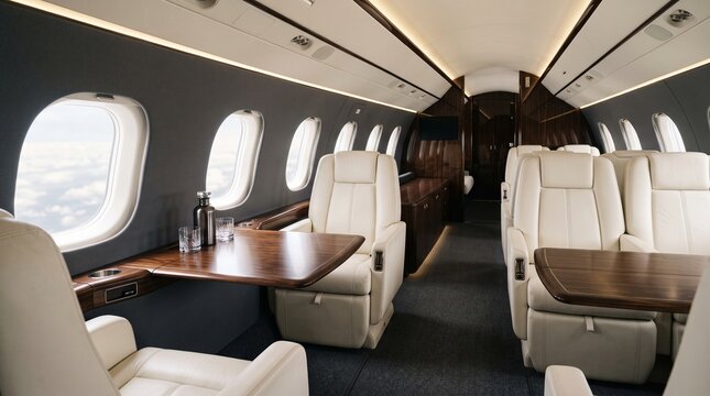 Luxury Private Jet Interior with Cream Leather Seating