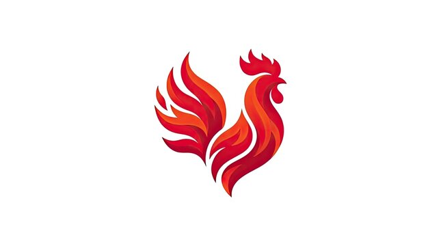 Vibrant red rooster mascot logo with flame styling