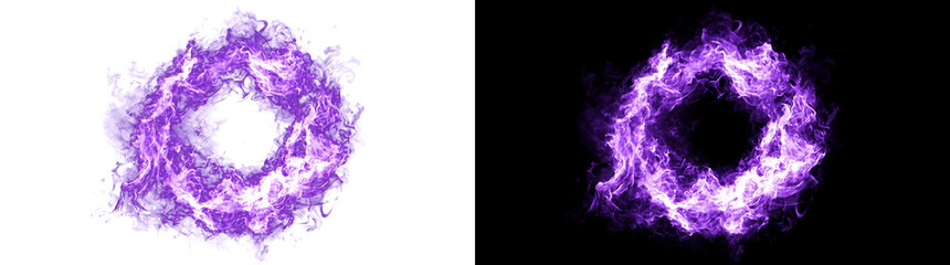 Purple flame ring with burning fire circle texture in PNG, Transparent and Black Background Versions for magical design projects © Crafter
