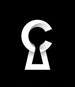 White 3D keyhole and letter C monogram logo.