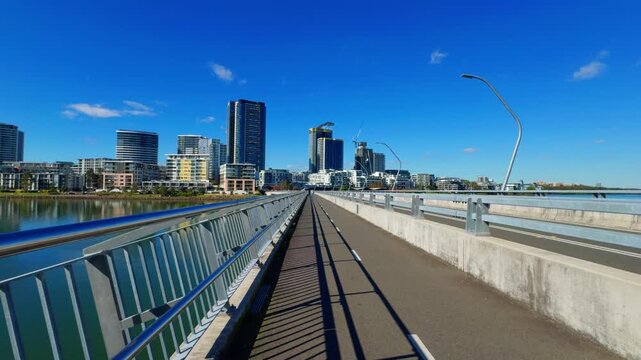 Panorama view of residential apartments on Parramatta River Rhodes Sydney NSW Australia