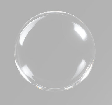 Soap bubble with transparent glass sphere realistic glossy reflection isolated bubble overlay PNG