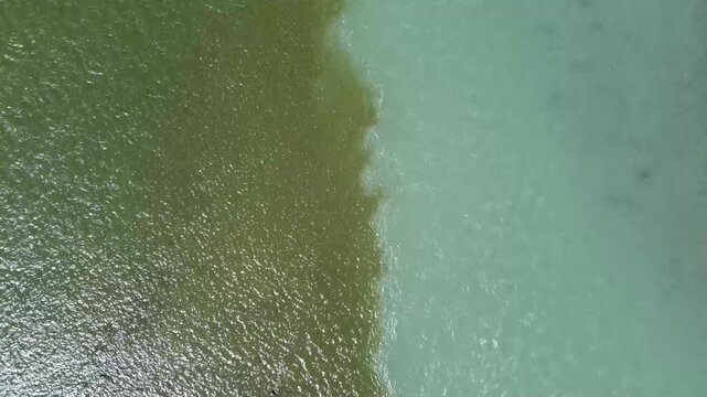 Aerial view of Chuya and Katun rivers confluence near Inya on Chuysky Trakt Altai Russia. Concept: Siberian nature