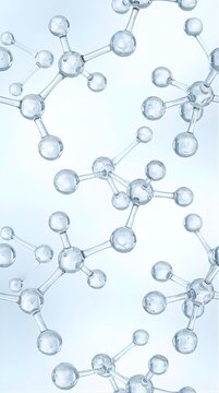 Abstract glass molecular model on white background.