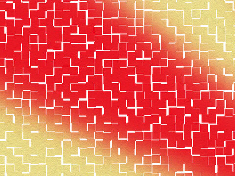 Abstract geometric pattern with interlocking blocks in red and gold gradient