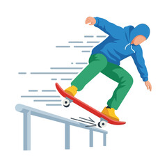 Fototapeta premium Skateboarder grinding on a rail, extreme sports, dynamic motion, urban lifestyle