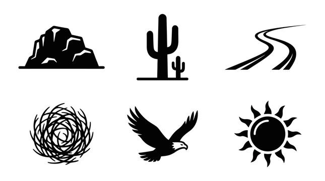 Desert Icons Collection: Cactus, Eagle, Sun, Rocks, Road, Nest