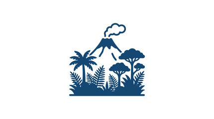 Volcano erupting with jungle foliage, palm trees, and lush vegetation silhouette © chaelrafz