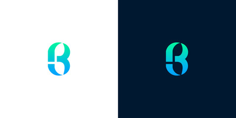 Modern letter B logo design template with green and blue gradient on white and dark backgrounds © Eunois