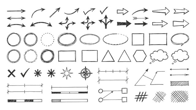 Architectural Sketch Annotation Toolkit with Hand Drawn Arrows, Circles, Revision Marks and Blueprint Vector Elements Isolated on White Background