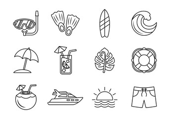 Hand Drawn Summer Icon Set Beach Vacation Symbols. © drawnbybert