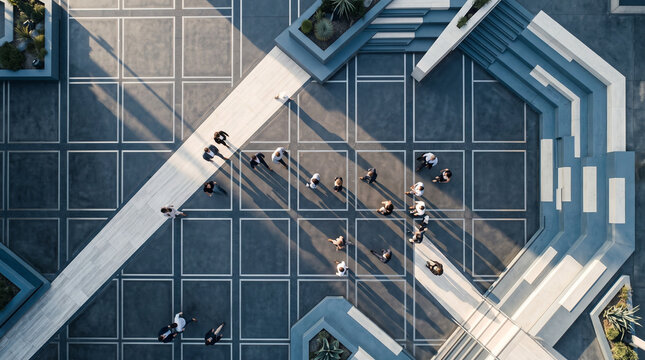 Aerial View Business Team Collaborating on Modern Rooftop
