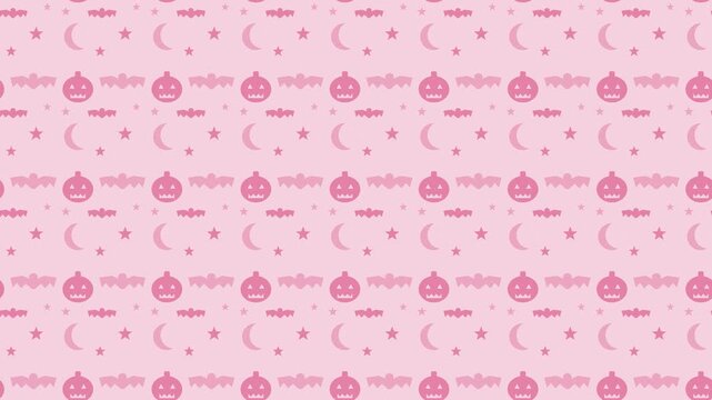 Pink halloween pattern with pumpkins and bats scrolling, cute seamless loop background